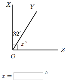 a right angle divided into two parts, one is 32 degrees